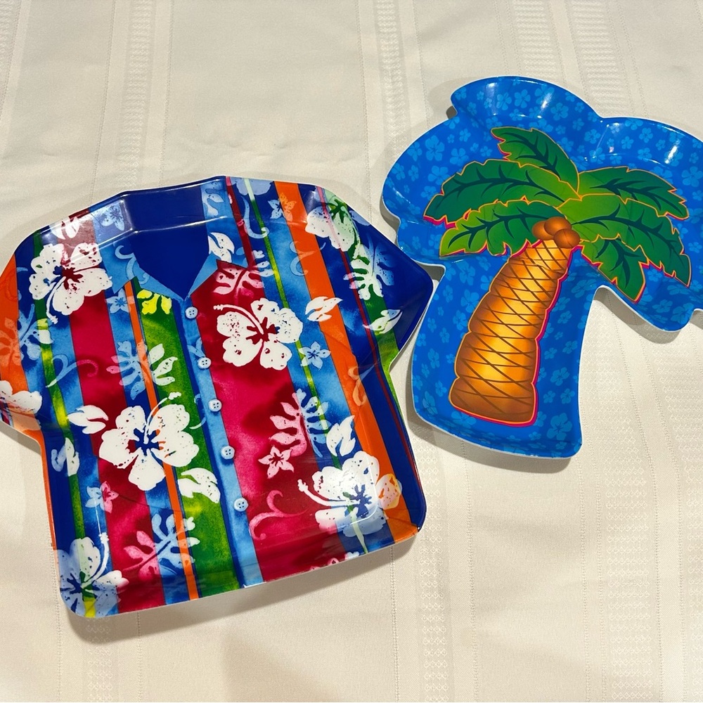Colorful Hawaiian Shirt and Palm Tree Shaped Trays